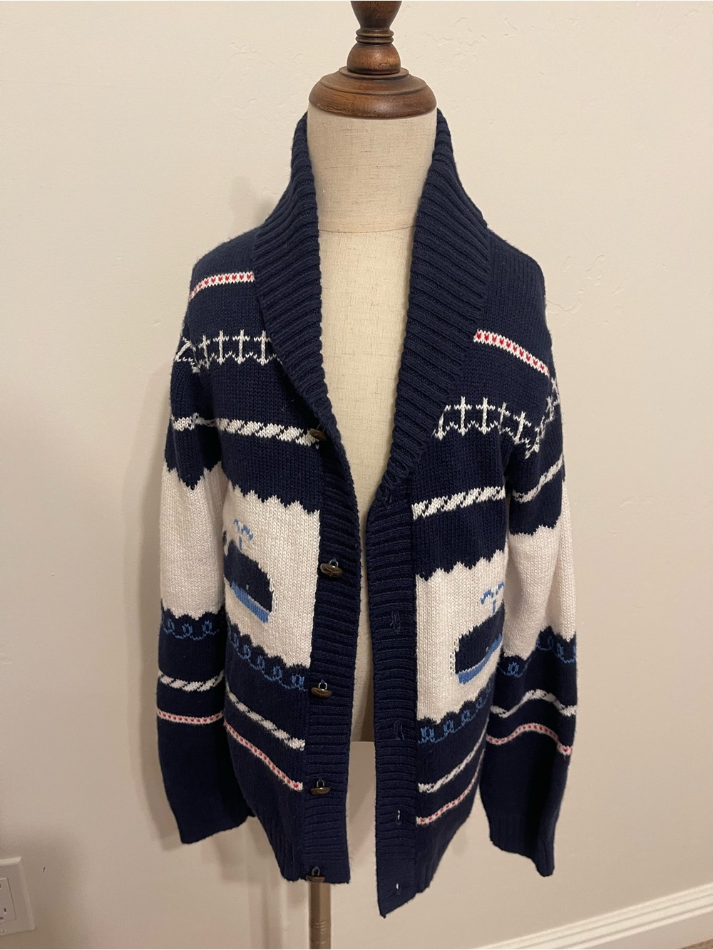 Janie and Jack Boys 7 Nautical Whale Anchor Shawl Collar Cardigan Sweater